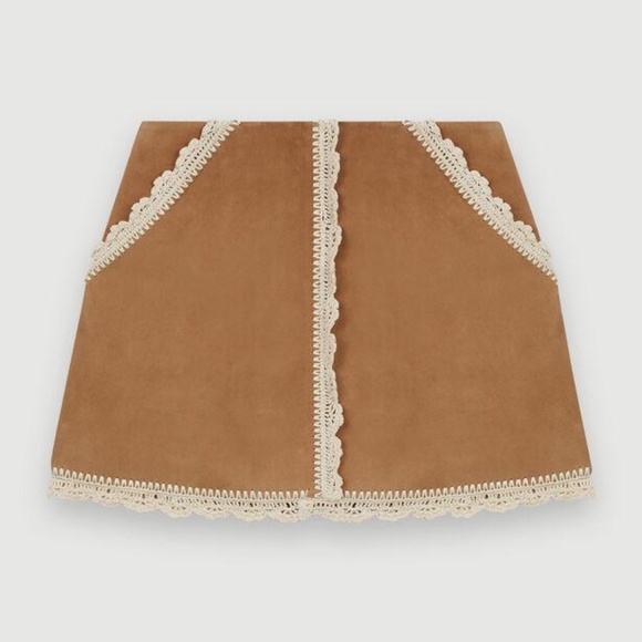 NEW Maje Suede Skirt Jicoti Crochet Trim size Small S